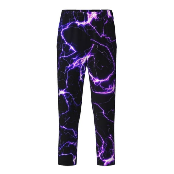 Pofeuu Galaxy Lightning Print Teenagers' Pajama Pants, Soft Lounge Pajama Pants with big pockets for Men Plaid Pj Bottoms-Small