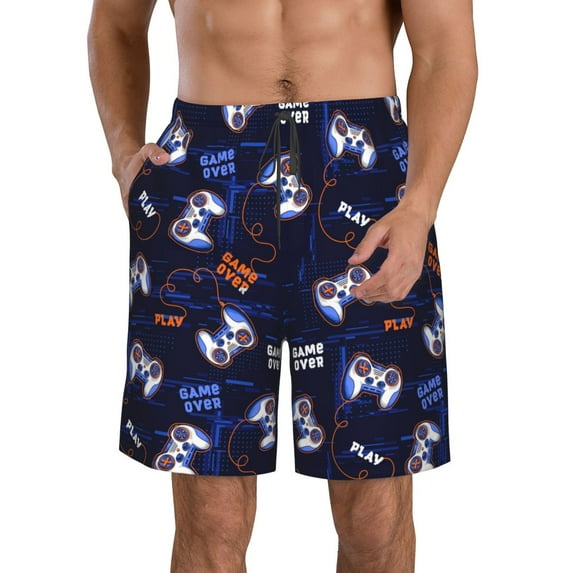 Pofeuu Game Pads Prin Men's Swim Trunks Quick Dry Bathing Suit Swimming Board Shorts Mesh Lining Beach Swimwear-XX-Large