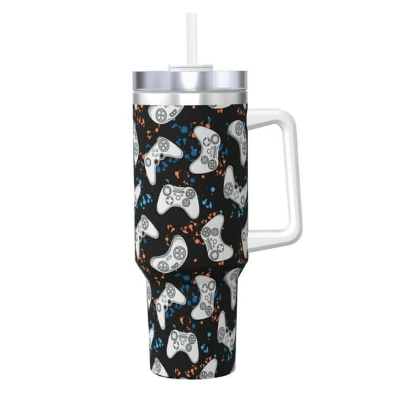 Pofeuu Game Print 40oz Ice Bully With Handle And Straw Stainless Steel Vacuum Insulated Cup And 2 In 1 Straw Lid