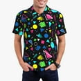 thumbnail image 1 of Pofeuu Geometric 1980s Styled Print Men's Loose Fit Midweight Short-Sleeve Pocket Polo-Medium, 1 of 6