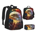 thumbnail image 1 of Pofeuu Geometric American Bald Eagle Print Backpack Travel Backpacks With Lunch Bag Pencil Bag Set 3 pcs Set Cartoon Backpack, 1 of 7