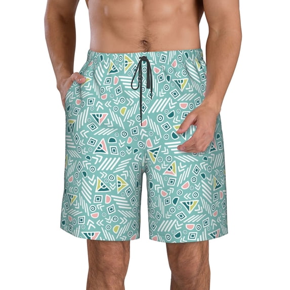 Pofeuu Geometric Elements Prin Men's Swim Trunks Quick Dry Bathing Suit Swimming Board Shorts Mesh Lining Beach Swimwear-Large