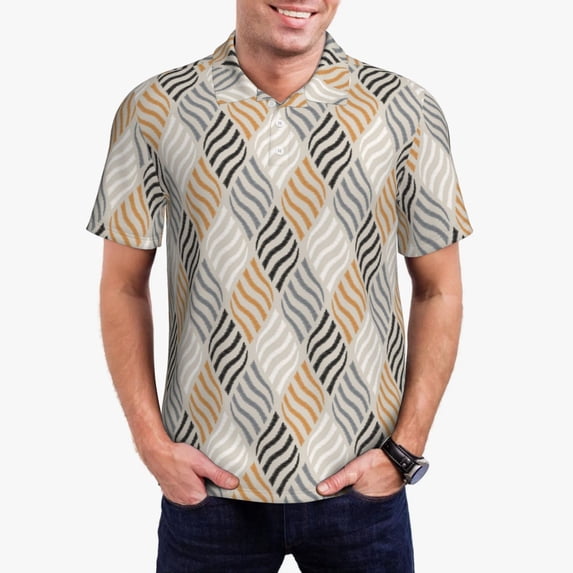 Pofeuu Geometric Print Men's Loose Fit Midweight Short-Sleeve Pocket Polo-3X-Large