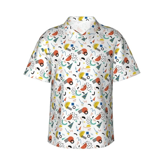 Pofeuu Geometric Retro Print Hawaiian Shirt for Men Sleeves Casual Button Down Summer Beach Dress Shirts T-Shirts,3X-Large