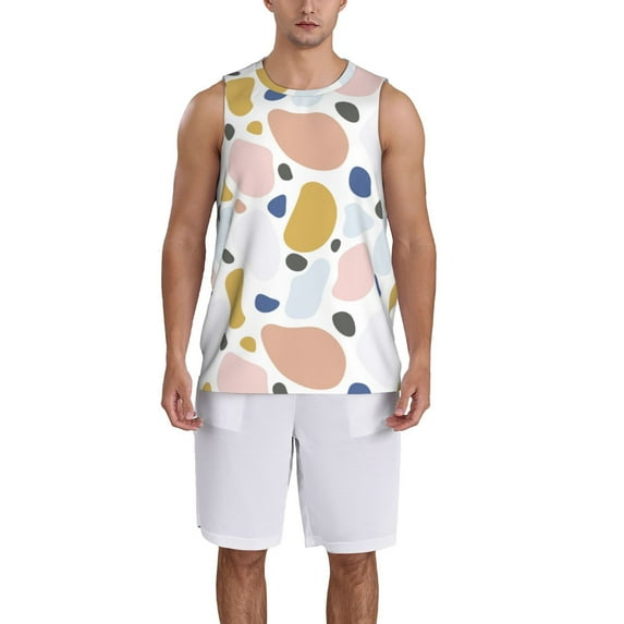 Pofeuu Geometric Spots Print Basketball Jersey, Shirts for Men Youth Basketball Jersey Crew Neck-3X-Large