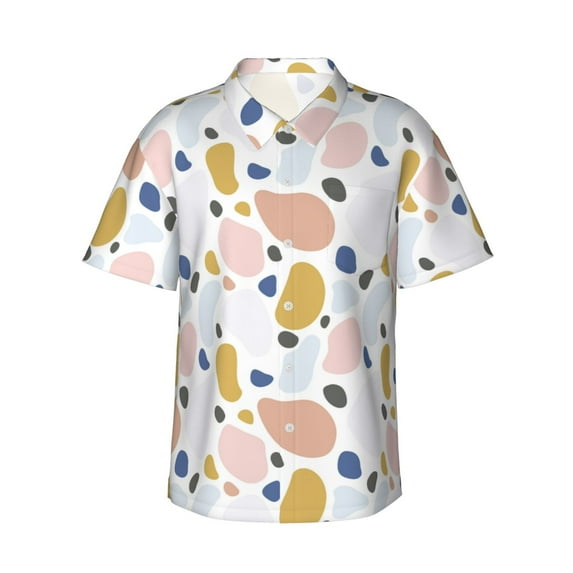Pofeuu Geometric Spots Print Hawaiian Shirt for Men Sleeves Casual Button Down Summer Beach Dress Shirts T-Shirts,XX-Large