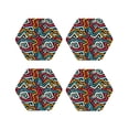 thumbnail image 1 of Pofeuu Geometry Print Coasters for Drinks, 4Pack PU Leather Coasters, Bar Drink Coasters for Tabletop Protection, Furniture from Damage-Hexagon, 1 of 6