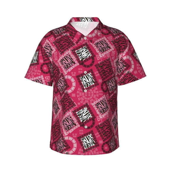 Pofeuu Geometry Print Hawaiian Shirt for Men Sleeves Casual Button Down Summer Beach Dress Shirts T-Shirts,Medium