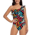 thumbnail image 1 of Pofeuu Geometry Print Women's One Piece Swimsuits One Shoulder Swimwear Asymmetric Ruffle Monokinis Bathing Suits-Large, 1 of 6