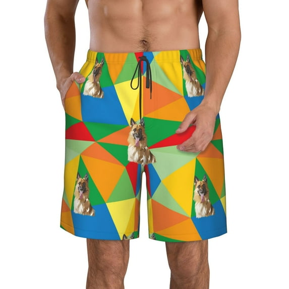 Pofeuu German Shepherd Dog Prin Men's Swim Trunks Quick Dry Bathing Suit Swimming Board Shorts Mesh Lining Beach Swimwear-Medium