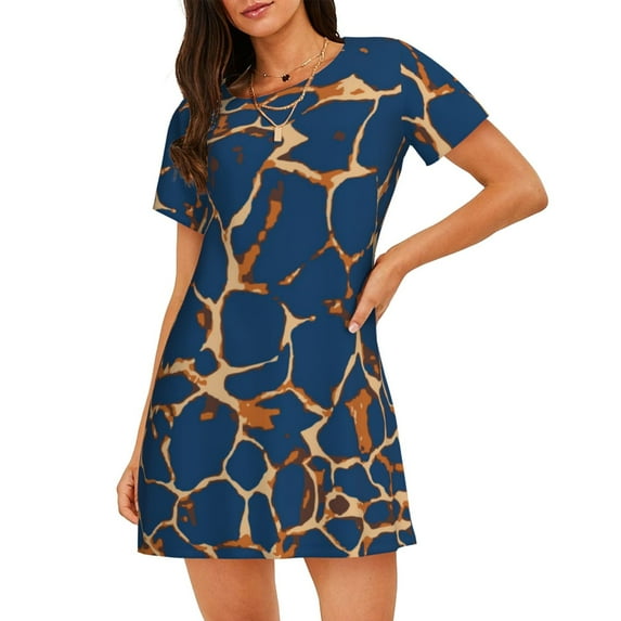Pofeuu Giraffe Skin Print Women's Loose Fit Short Sleeve Nightgown, Comfortable Sleep Dress for Women, Casual Lounge Sleepwear, Soft Cotton Sleep Dress