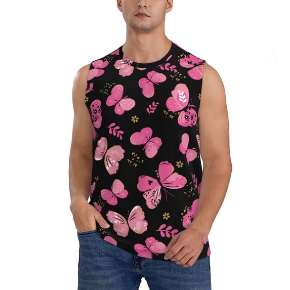 Pofeuu Girl Butterfly Print Men's Muscle T-Shirt, Sleeveless, Muscle Tank, Classic Muscle Tee Top For Men Casual Sleeveless Muscle T-Shirt Trendy Clothes-Medium