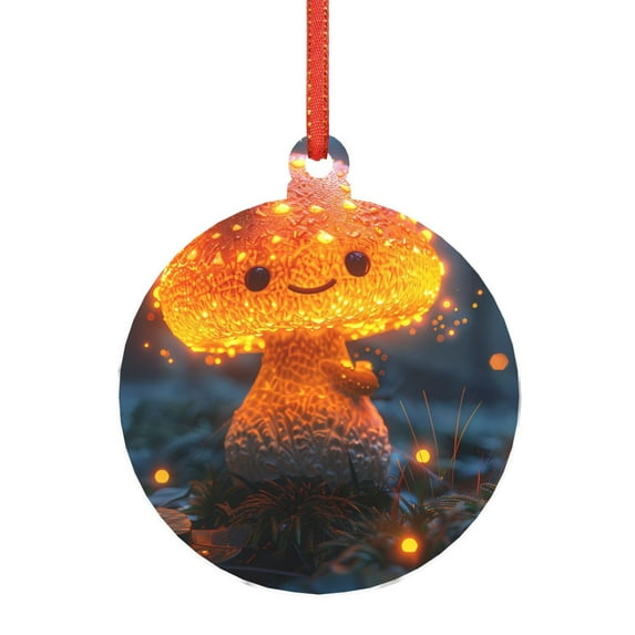 Pofeuu Glowing Mushroom In Forest Print Christmas Decorations Christmas Ornaments Round Acrylic Flat Hanging Pendant Xmas Hanging Decoration-Round Shape