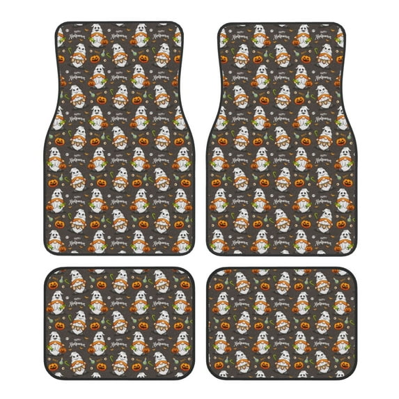 Pofeuu Gnome And Pumpkin Print Car Foot Mat Set of 4 Pieces - All-Weather Full Set Floor Mats for Cars Trucks SUVs