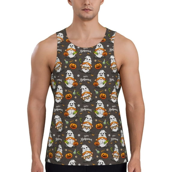 Pofeuu Gnome And Pumpkin Print Men's Workout Tank Tops Sleeveless Muscle Gym Shirt Quick Dry-XX-Large