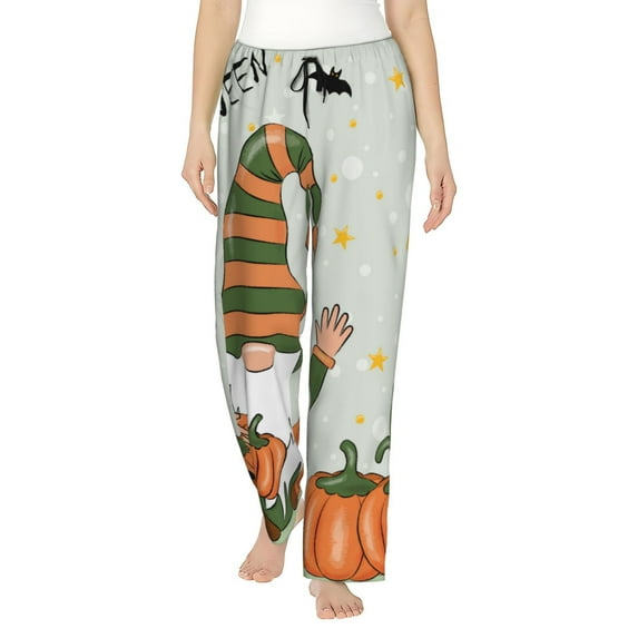 Pofeuu Gnome Holding A Pumpkin Print Women's Fashion Pajama Pants with Pockets Comfy Drawstring Sleep Lounge Bottoms-Medium