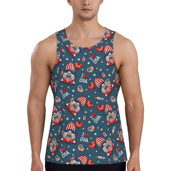 Pofeuu Gnome Love USA Print Men's Workout Tank Tops Sleeveless Muscle Gym Shirt Quick Dry-Small