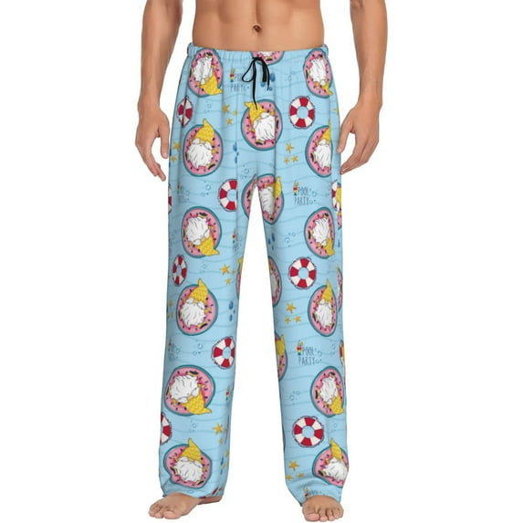 Pofeuu Gnome Pool Party Print Men's Pajama Pants, Soft Lounge Pajama Pants with big pockets for Men Plaid Pj Bottoms-Medium