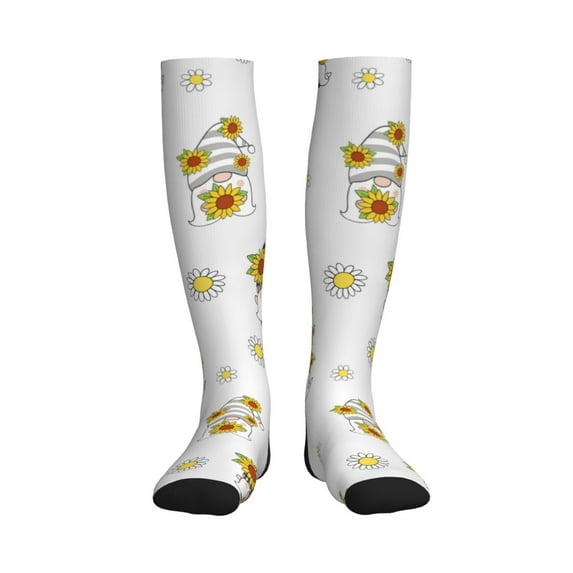 Pofeuu Gnome With Sunflower Print Compression Socks for Women & Men Circulation - Best Support for Nurses,Running,Athletic,Sports