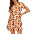 thumbnail image 1 of Pofeuu Gnomes Pumpkin And Mushrooms Print Women's Loose Fit Short Sleeve Nightgown, Comfortable Sleep Dress for Women, Casual Lounge Sleepwear, Soft Cotton Sleep Dress, 1 of 6