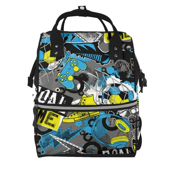 Pofeuu Goal Time Print Diaper Bag Backpack, Multifunction Travel Pack Maternity Baby Changing Bags, Large Capacity, Waterproof