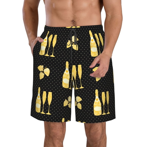 Pofeuu Gold Bottles Prin Men's Swim Trunks Quick Dry Bathing Suit Swimming Board Shorts Mesh Lining Beach Swimwear-Large