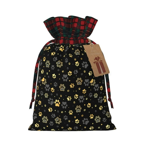 Pofeuu Gold Dog Paw Print Burlap Bags with Drawstrings Drawstring Gift Bags Pouch Bag for Thankgiving Birthday Party Gift Wrapping Treats and Party Favors-Black