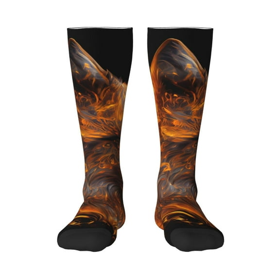 Pofeuu Gold Flame Pattern Wolf Print Stockings, Adult Running Hiking Socks for Youth and Adult