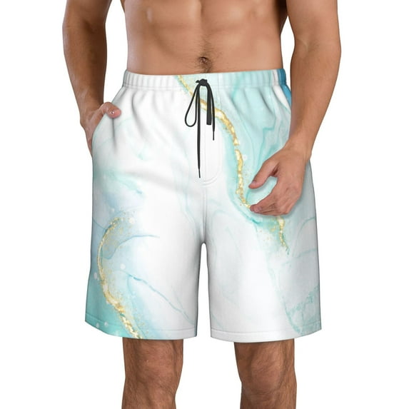 Pofeuu Gold Lines Marble Watercolor Prin Men's Swim Trunks Quick Dry Bathing Suit Swimming Board Shorts Mesh Lining Beach Swimwear-Small