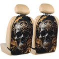 thumbnail image 1 of Pofeuu Gold Pattern Black Skull Print 2 Pack PU Leather Kick Mat Back Seat Protector, Universal Car Seat Back Organizer, Waterproof Backseat Protector For Most Car, 1 of 8