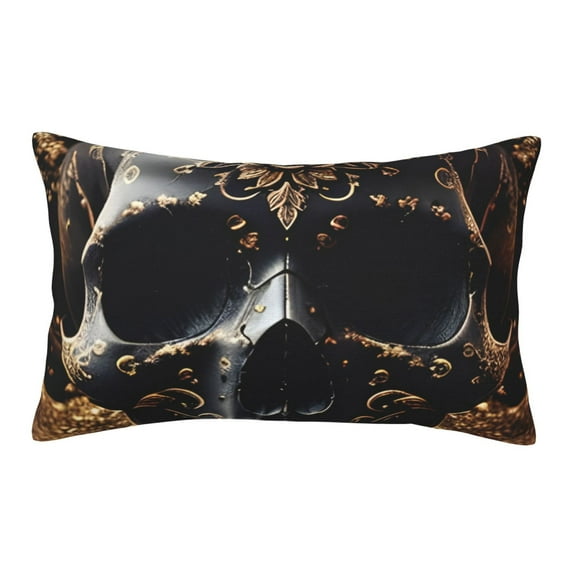 Pofeuu Gold Pattern Black Skull Print Polyester Microfiber Plush Pillowcases, Super Soft and Cozy Pillow Case Covers with Envelop Closure(Pillow core not included)-14"x20"
