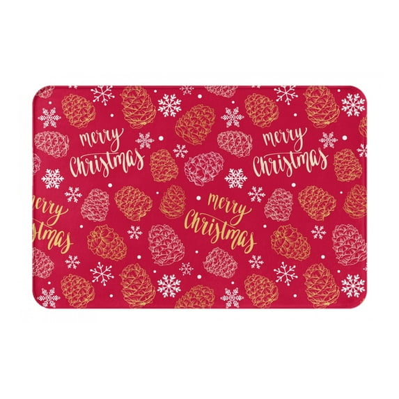 Pofeuu Gold Pinecone Merry Christmas A Print Flannel Doormats Rug16"x24"Rug Washable Doormats Indoor Outdoor Rugs for Layered Front Door Mats, Porch, Kitchen, Entryway
