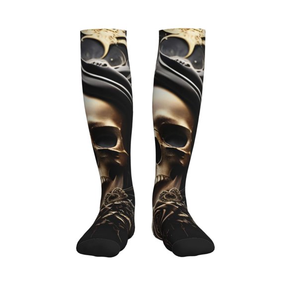 Pofeuu Gold Rose Skull Print Compression Socks for Women & Men Circulation - Best Support for Nurses,Running,Athletic,Sports