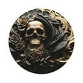 thumbnail image 1 of Pofeuu Gold Rose Skull Print Leather Coasters Set of 6, Round Cups Mugs Mat Pad for Home Kitchen Heat Resistant Drink Coasters,Round Shape, 1 of 7