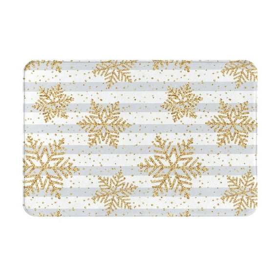 Pofeuu Gold Snowflake Print Flannel Doormats Rug16"x24"Rug Washable Doormats Indoor Outdoor Rugs for Layered Front Door Mats, Porch, Kitchen, Entryway
