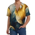 thumbnail image 1 of Pofeuu Golden Blue Leaf Design Print Mens Casual Short Sleeve Shirts Beach Summer Spread Collar Pocket Tops Men's Casual Short-sleeved Shirt-4X-Large, 1 of 5