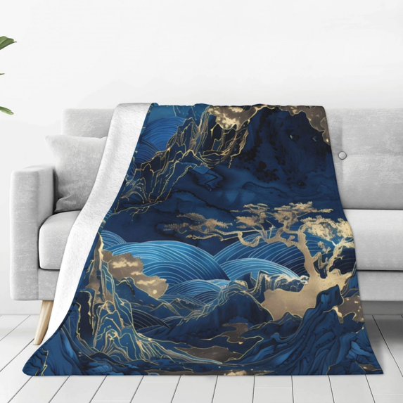 Pofeuu Golden Blue Mountains Print Ultra-Soft Micro Fleece Blanket,for Bed Or Sofa,All Season Throw Blankets Flannel Blanket-80"x60"