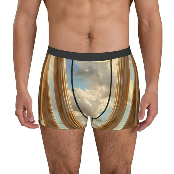 Pofeuu Golden Drapes Pillars Clouds Print Men’s Boxer Briefs, Moisture-Wicking Underwear, Regular,Trunk-XX-Large