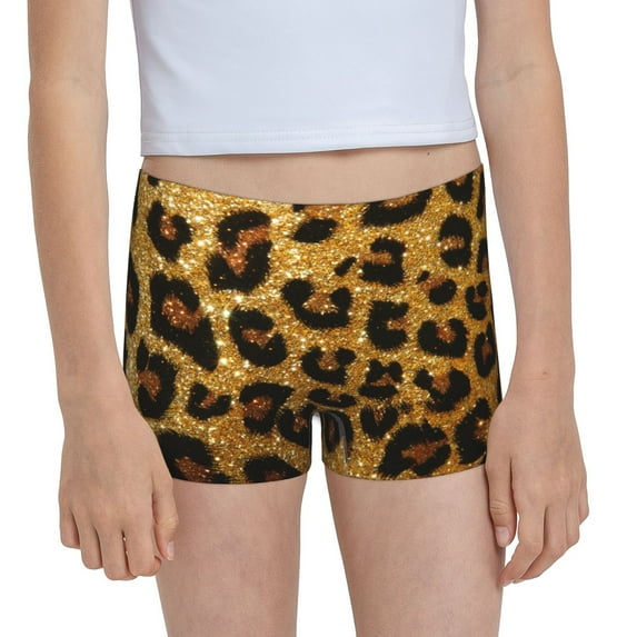Pofeuu Golden Leopard Glitter Print Soft Cotton Girls Boyshort panties Toddler Underwear-X-Large