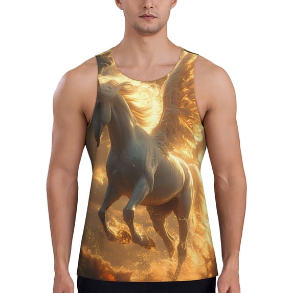Pofeuu Golden Winged White Horse Print Men's Workout Tank Tops Sleeveless Muscle Gym Shirt Quick Dry-4X-Large