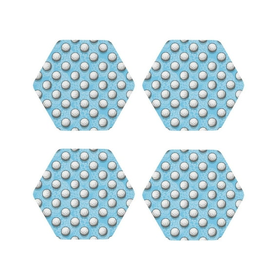 Pofeuu Golf Balls 1 Print Coasters for Drinks, 4Pack PU Leather Coasters, Bar Drink Coasters for Tabletop Protection, Furniture from Damage-Hexagon