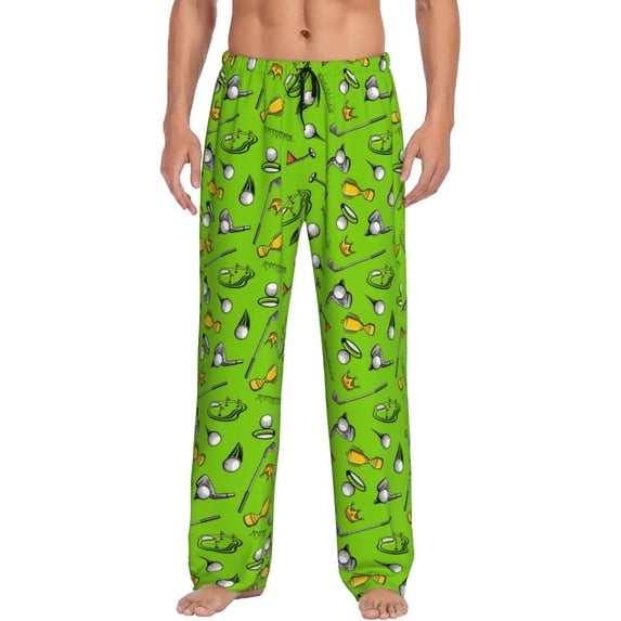 Pofeuu Golf Sport Club Print Men's Pajama Pants, Soft Lounge Pajama Pants with big pockets for Men Plaid Pj Bottoms-XX-Large