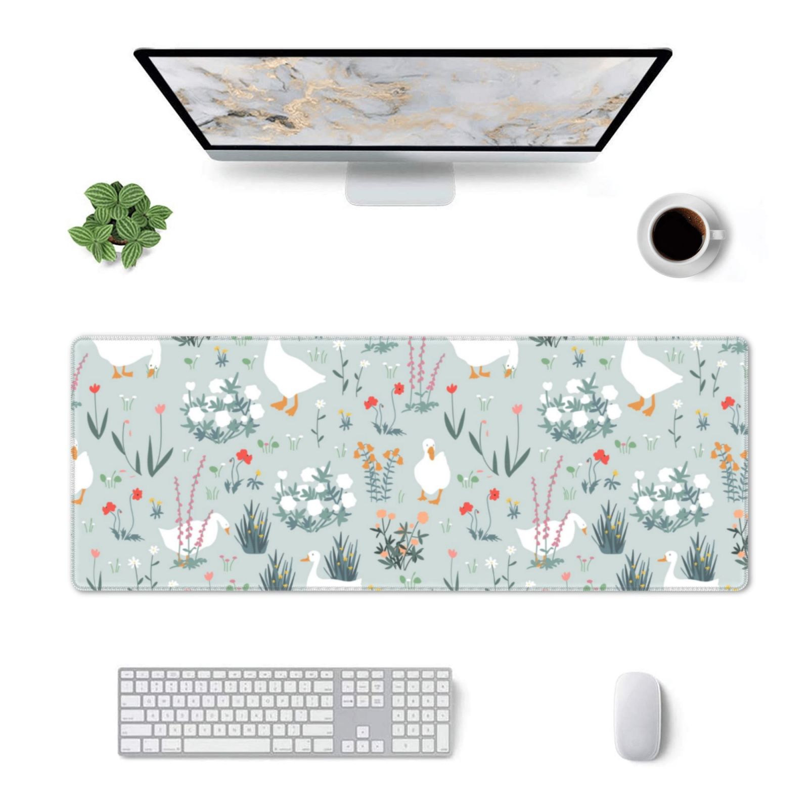 Computer Matt Pofeuu Goose and Doodle Flowers Print Desk Mat for Keyboard and Mouse ...