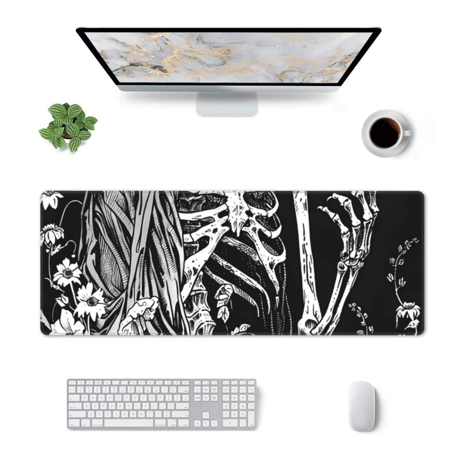 Pofeuu Gothic Skull Floral Art Print Desk Mat for Keyboard and Mouse ...