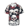 thumbnail image 1 of Pofeuu Gothic Skulls And Roses Print Hawaiian Shirt for Men Sleeves Casual Button Down Summer Beach Dress Shirts T-Shirts,XX-Large, 1 of 7