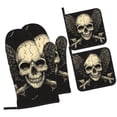 thumbnail image 1 of Pofeuu Gothic Winged Skull Print Oven Mitts and Pot Holders 4 pcs Set,High Heat Resistant 500 Degree Extra Thicken Long Kitchen Cotton Oven Glove for Cooking, 1 of 6