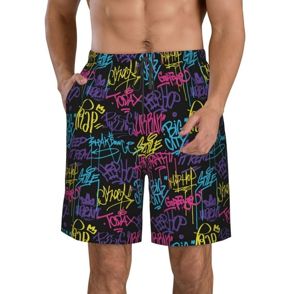 Pofeuu Graffiti Art Prin Men's Swim Trunks Quick Dry Bathing Suit Swimming Board Shorts Mesh Lining Beach Swimwear-X-Large