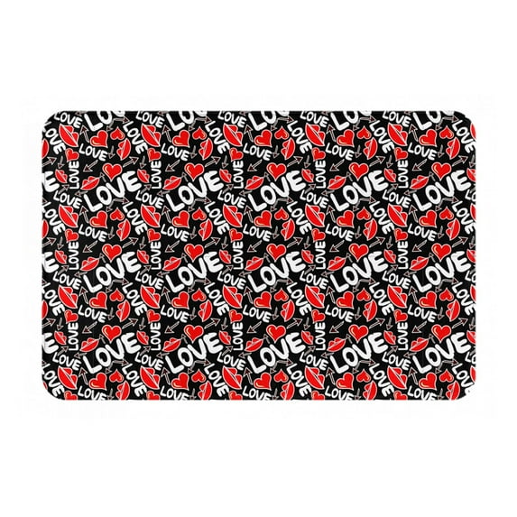Pofeuu Graffiti Valentine Day Print Flannel Doormats Rug16"x24"Rug Washable Doormats Indoor Outdoor Rugs for Layered Front Door Mats, Porch, Kitchen, Entryway