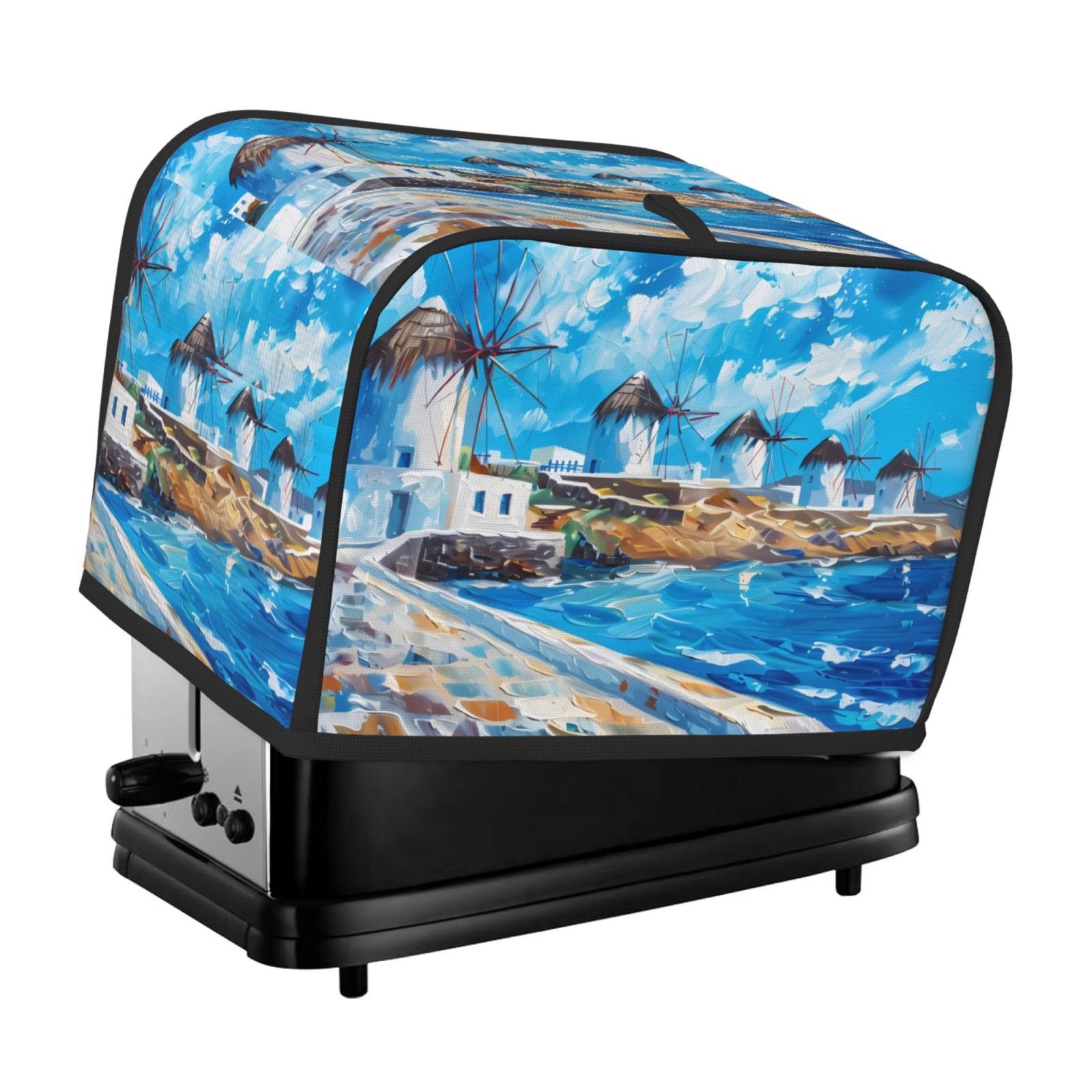 Pofeuu Greek Island Windmills Painting Print Universal Two Slice