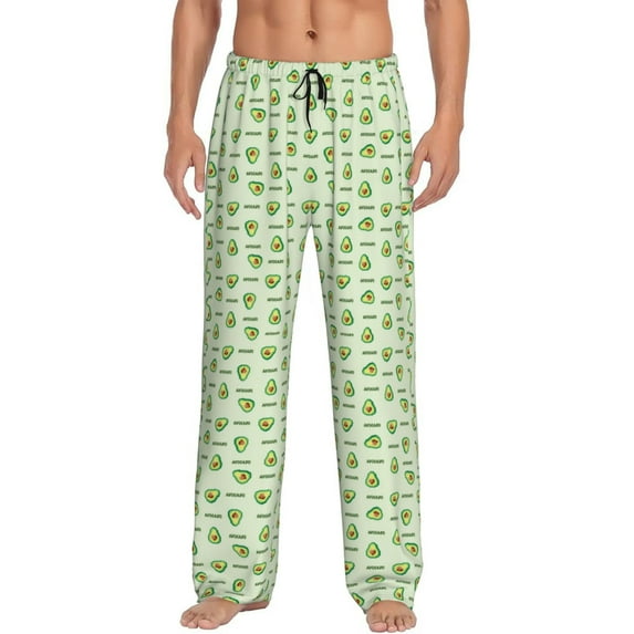 Pofeuu Green Avocado Print Men's Pajama Pants, Soft Lounge Pajama Pants with big pockets for Men Plaid Pj Bottoms-Large